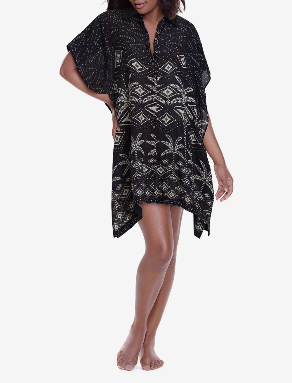Miracle by Miraclesuit Beach Shirt Coverup L/XL Perla Palma 100% Linen Gauzy NEW